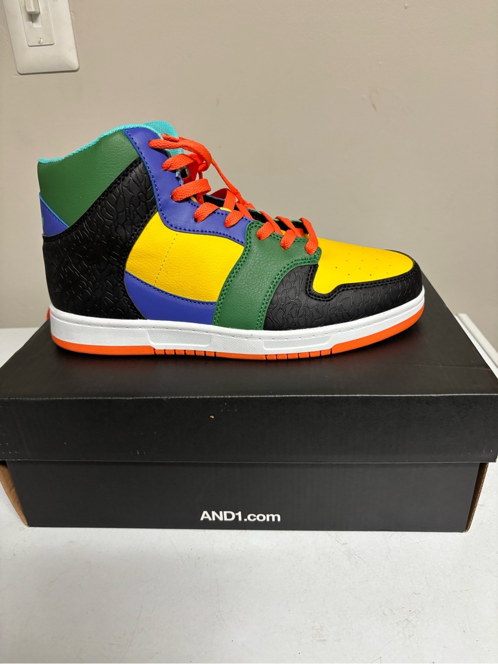 AND1 Multicolor High-Top Sneaker - Yellow, Green, Purple, Black, Orange